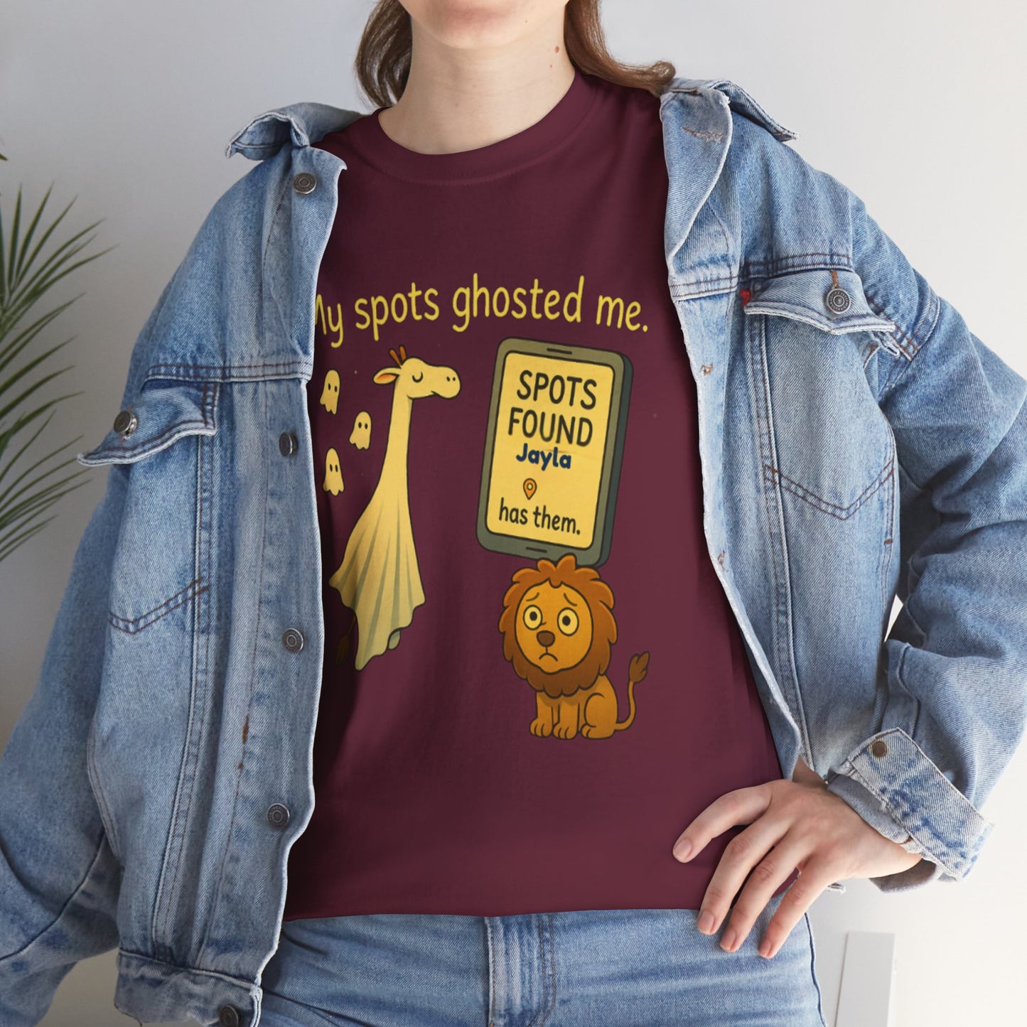 Ghosted Spots Unisex Tee, Funny T-Shirt, Halloween Shirt, Gift for Animal Lovers, Quirky Humor Apparel, Cute Lion Design