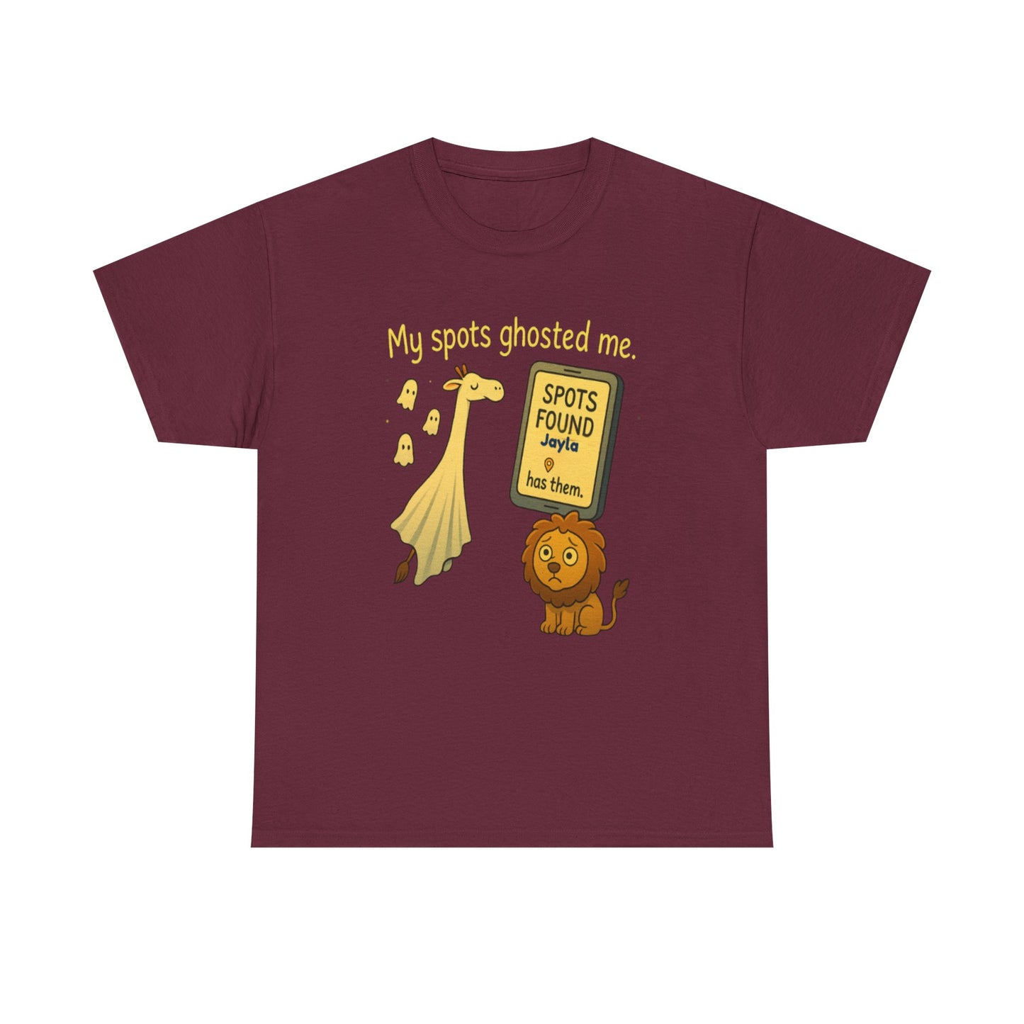 Ghosted Spots Unisex Tee, Funny T-Shirt, Halloween Shirt, Gift for Animal Lovers, Quirky Humor Apparel, Cute Lion Design