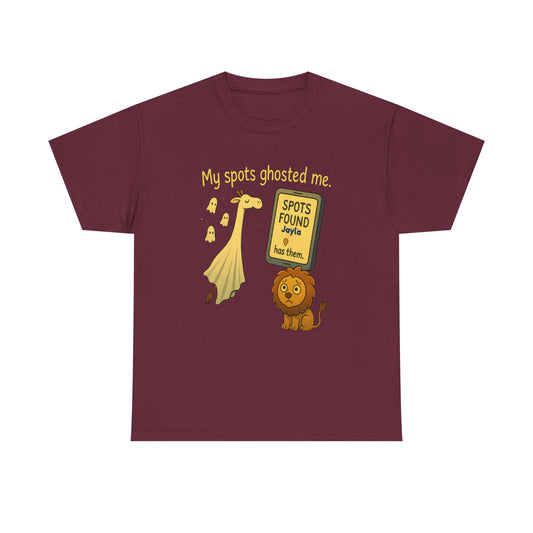 Ghosted Spots Unisex Tee, Funny T-Shirt, Halloween Shirt, Gift for Animal Lovers, Quirky Humor Apparel, Cute Lion Design