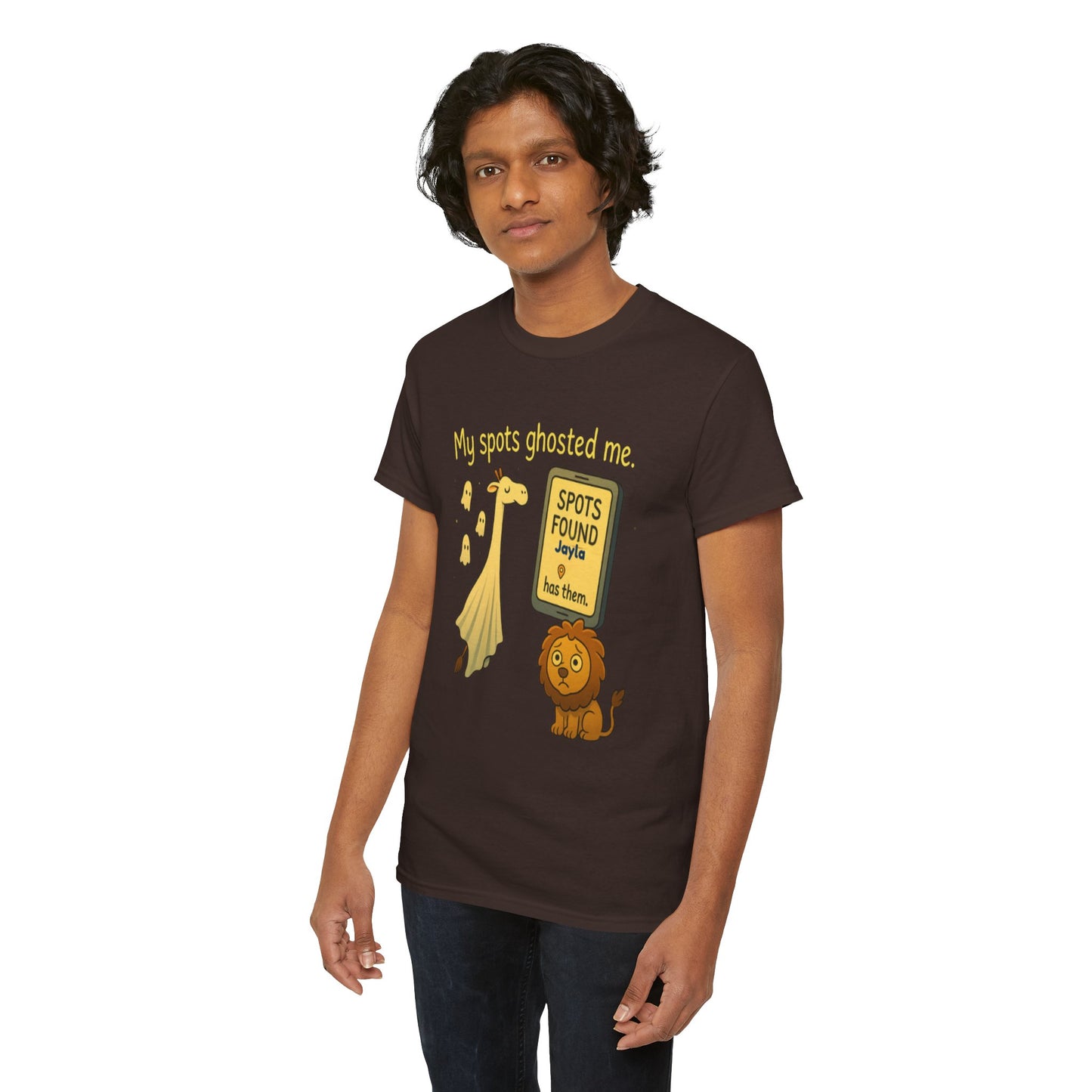 Ghosted Spots Unisex Tee, Funny T-Shirt, Halloween Shirt, Gift for Animal Lovers, Quirky Humor Apparel, Cute Lion Design