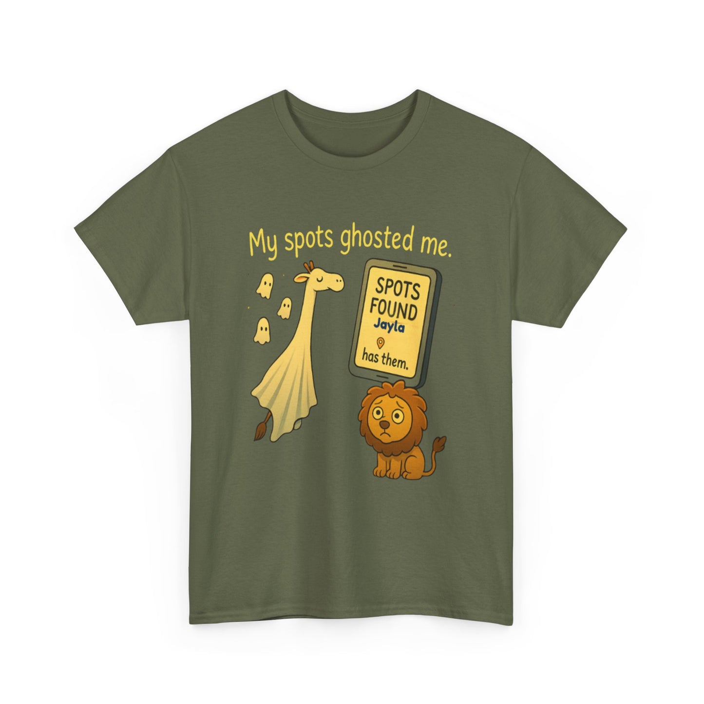 Ghosted Spots Unisex Tee, Funny T-Shirt, Halloween Shirt, Gift for Animal Lovers, Quirky Humor Apparel, Cute Lion Design