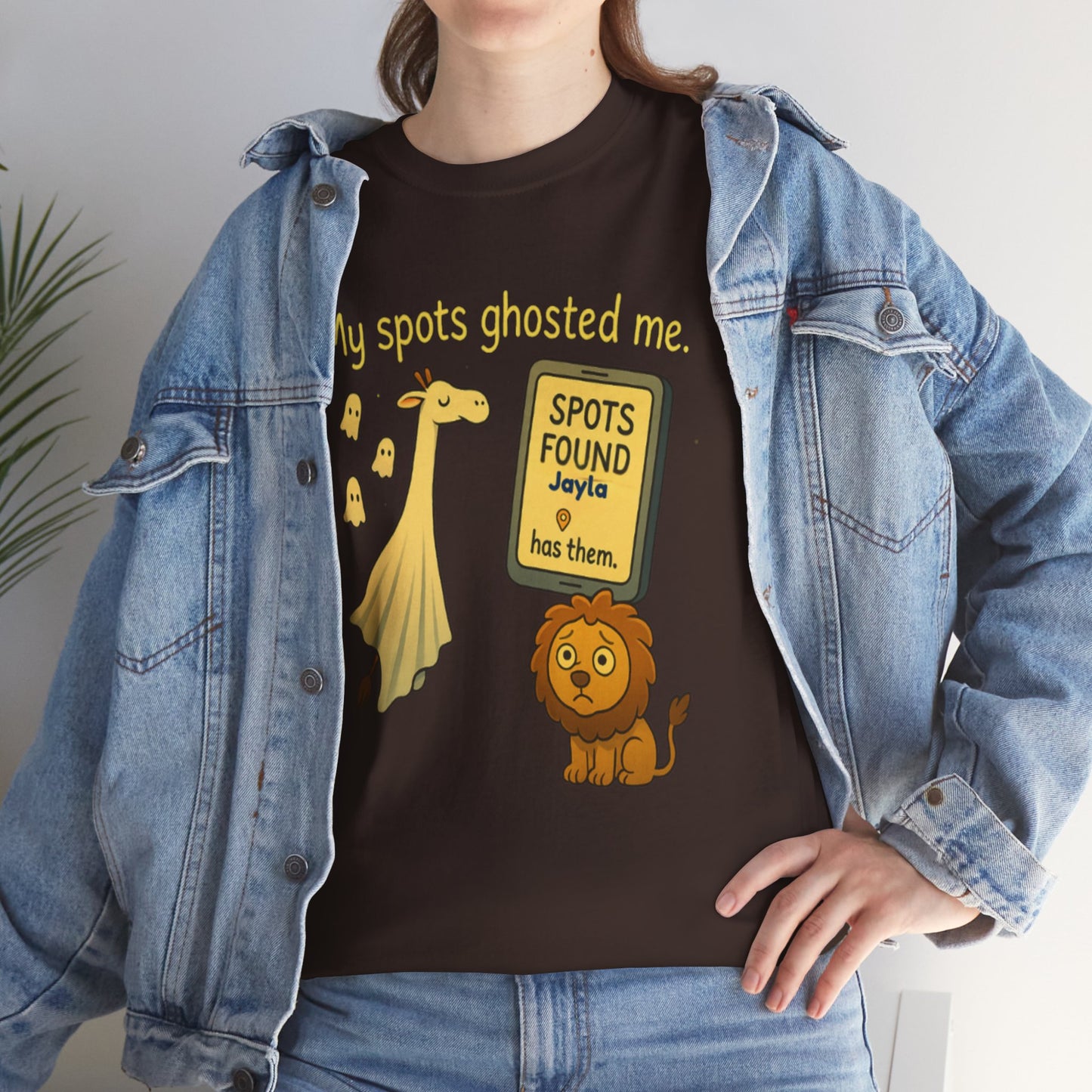 Ghosted Spots Unisex Tee, Funny T-Shirt, Halloween Shirt, Gift for Animal Lovers, Quirky Humor Apparel, Cute Lion Design