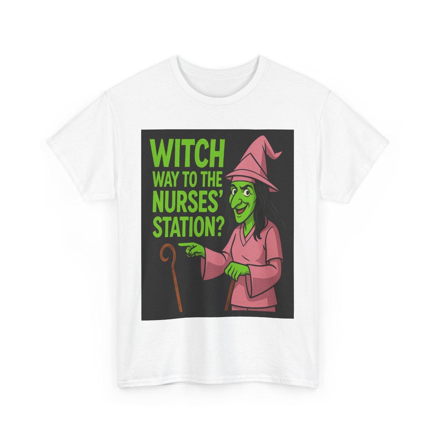 Witch-Theme Unisex Tee, Perfect for Nurses, Halloween Apparel, Funny Gift, Medical Humor, Party Wear, Seasonal Outfits