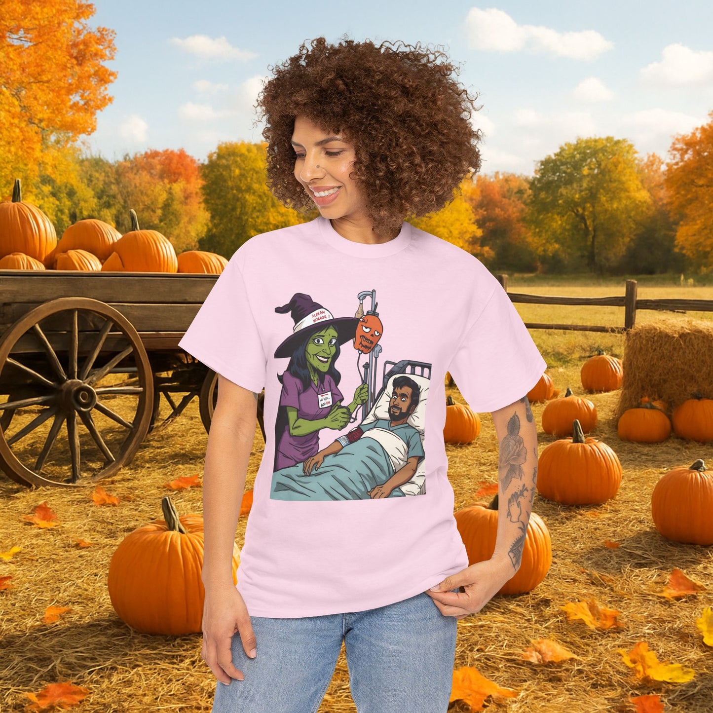 Spooky Halloween Tee, Unisex Cotton T-Shirt, Funny Graphic Shirt for Halloween, Casual Wear, Fall Festival Outfit, Unique Gift Idea, Nurse Witch