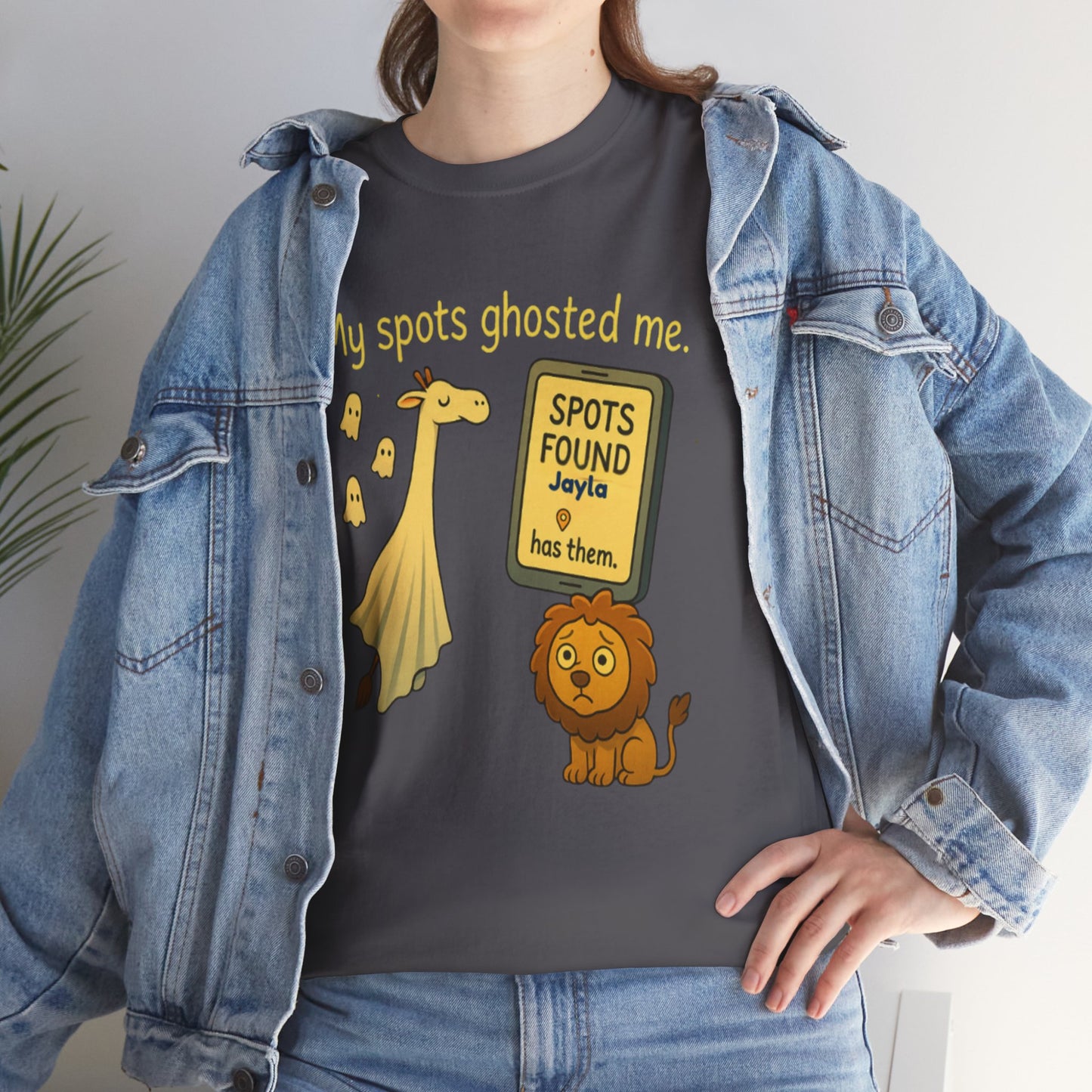 Ghosted Spots Unisex Tee, Funny T-Shirt, Halloween Shirt, Gift for Animal Lovers, Quirky Humor Apparel, Cute Lion Design