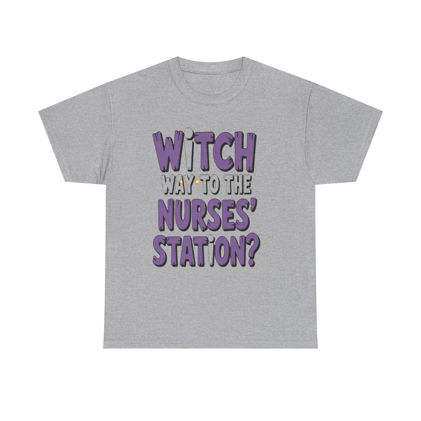 Witch Way to the Nurses' Station? Unisex Heavy Cotton Tee | Fun Nursing Tee, Halloween T-Shirt, Medical Staff Gift, Nurse Appreciation