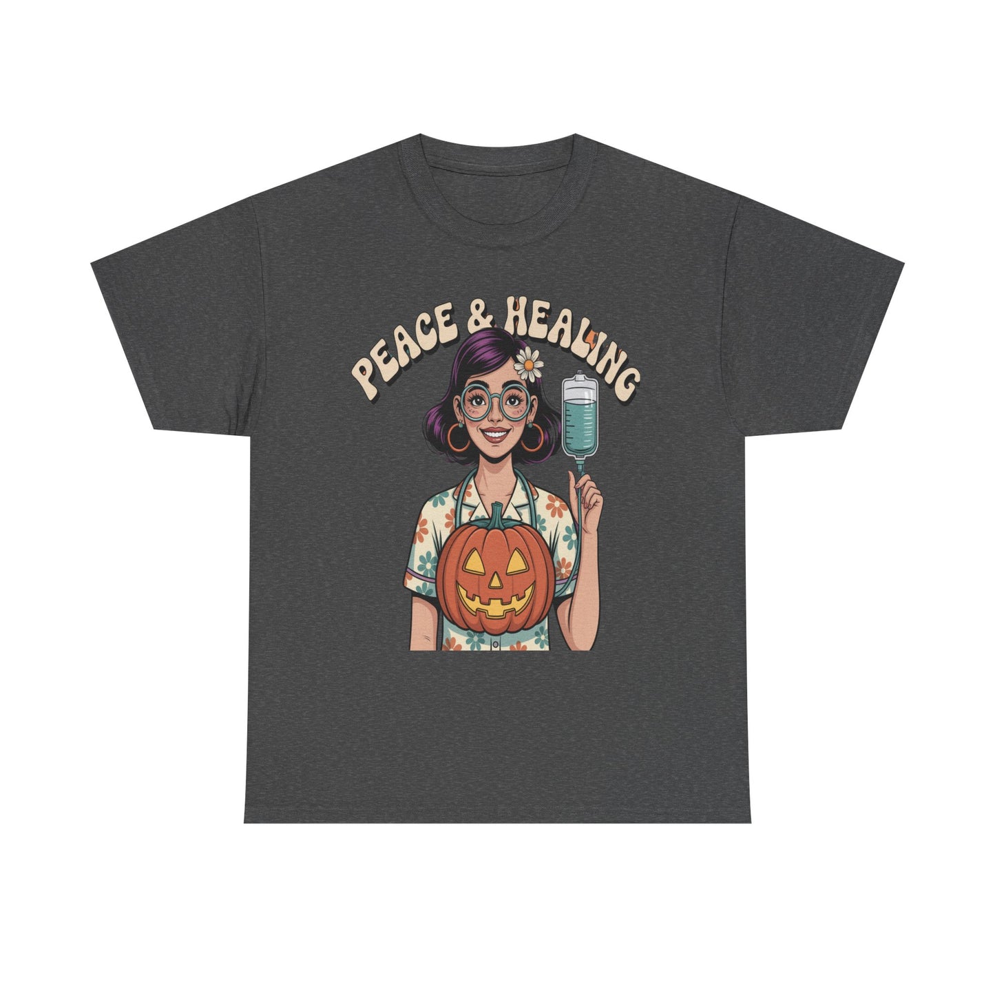 Peace & Healing Halloween Tee | Unisex Heavy Cotton Tee, Casual Wear, Fall Fashion, Halloween Celebration, Thanksgiving Gift