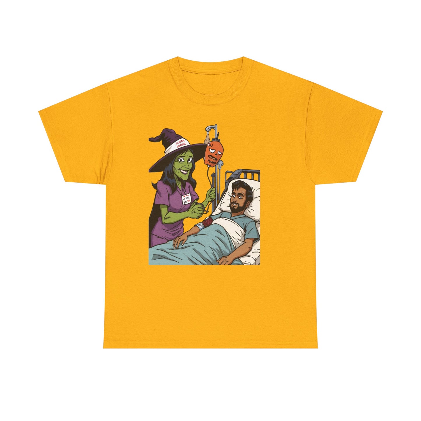 Spooky Halloween Tee, Unisex Cotton T-Shirt, Funny Graphic Shirt for Halloween, Casual Wear, Fall Festival Outfit, Unique Gift Idea, Nurse Witch