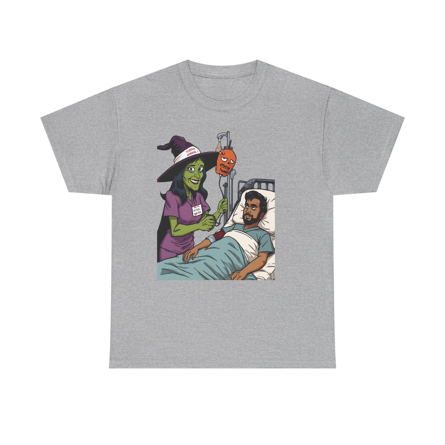 Spooky Halloween Tee, Unisex Cotton T-Shirt, Funny Graphic Shirt for Halloween, Casual Wear, Fall Festival Outfit, Unique Gift Idea, Nurse Witch