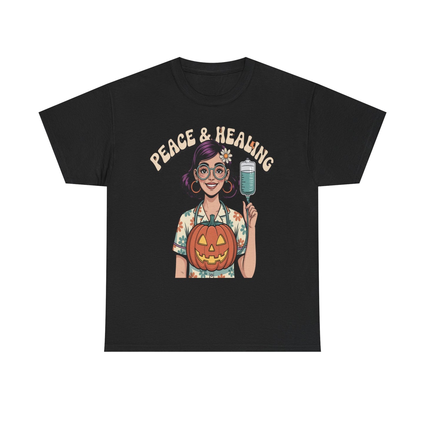 Peace & Healing Halloween Tee | Unisex Heavy Cotton Tee, Casual Wear, Fall Fashion, Halloween Celebration, Thanksgiving Gift