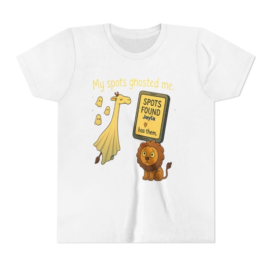 Copy of Whimsical Youth Tee - "My Spots Ghosted Me" Design, Funny Kids Shirt, Giraffe & Lion Graphic, Gift for Birthdays, Playdates, Animal Lovers