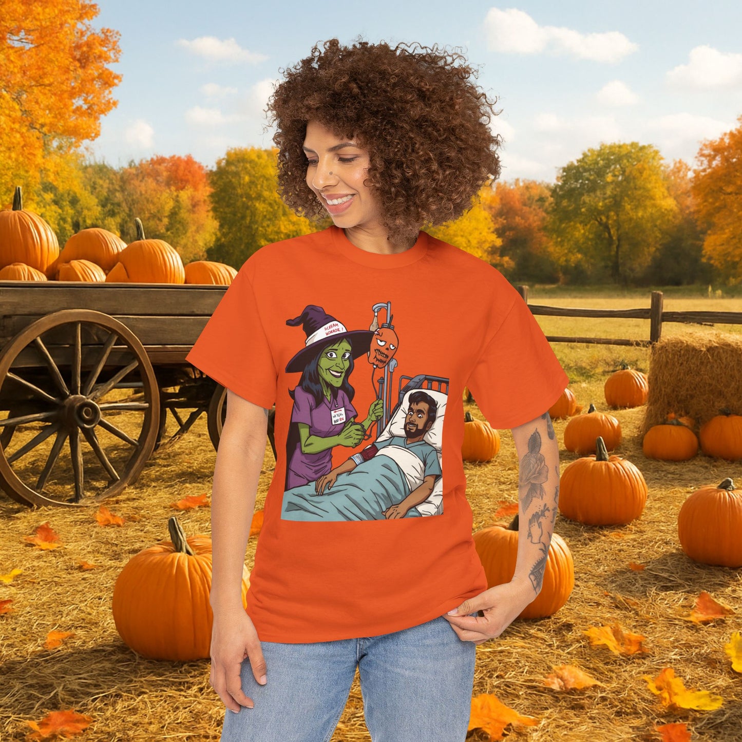 Spooky Halloween Tee, Unisex Cotton T-Shirt, Funny Graphic Shirt for Halloween, Casual Wear, Fall Festival Outfit, Unique Gift Idea, Nurse Witch