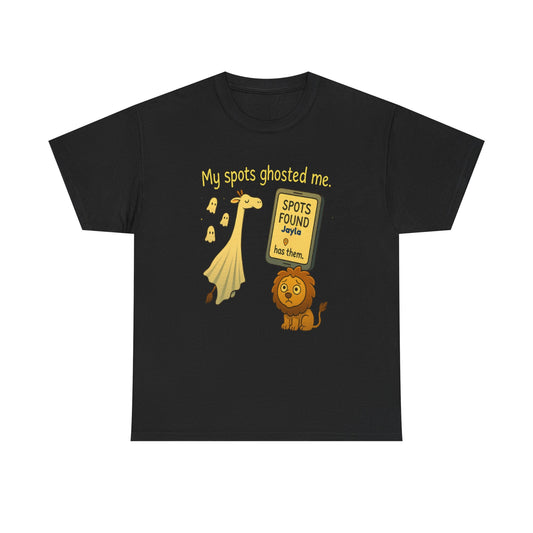 Ghosted Spots Unisex Tee, Funny T-Shirt, Halloween Shirt, Gift for Animal Lovers, Quirky Humor Apparel, Cute Lion Design