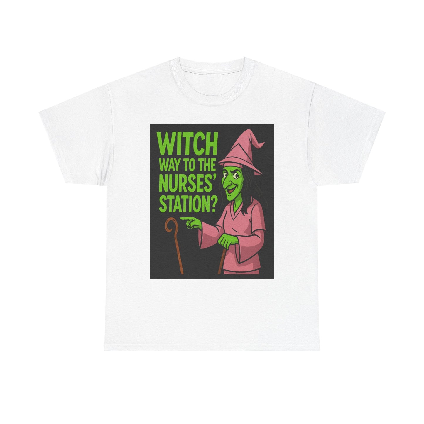 Witch-Theme Unisex Tee, Perfect for Nurses, Halloween Apparel, Funny Gift, Medical Humor, Party Wear, Seasonal Outfits