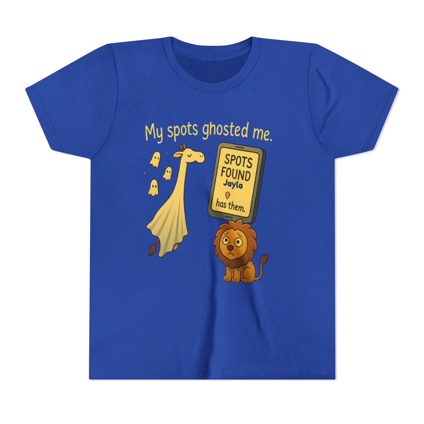 Copy of Whimsical Youth Tee - "My Spots Ghosted Me" Design, Funny Kids Shirt, Giraffe & Lion Graphic, Gift for Birthdays, Playdates, Animal Lovers