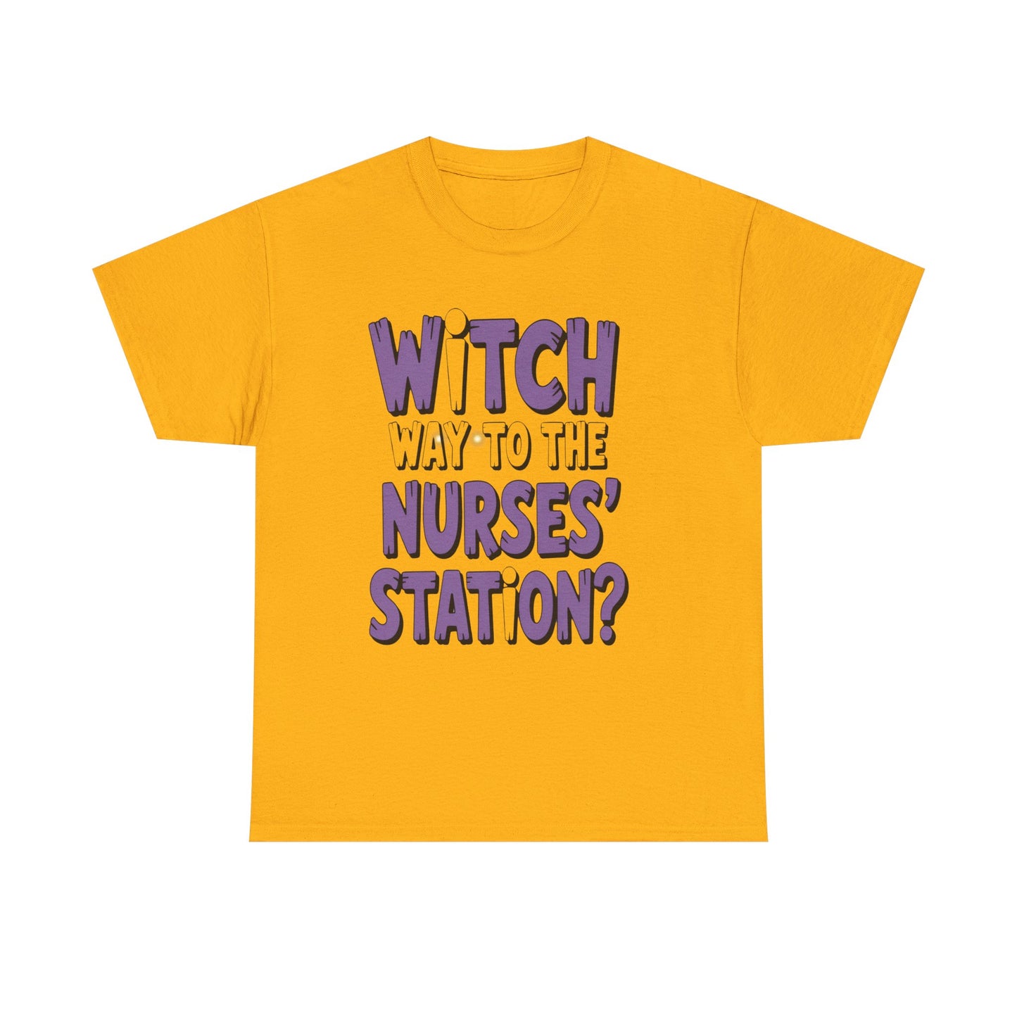 Witch Way to the Nurses' Station? Unisex Heavy Cotton Tee | Fun Nursing Tee, Halloween T-Shirt, Medical Staff Gift, Nurse Appreciation